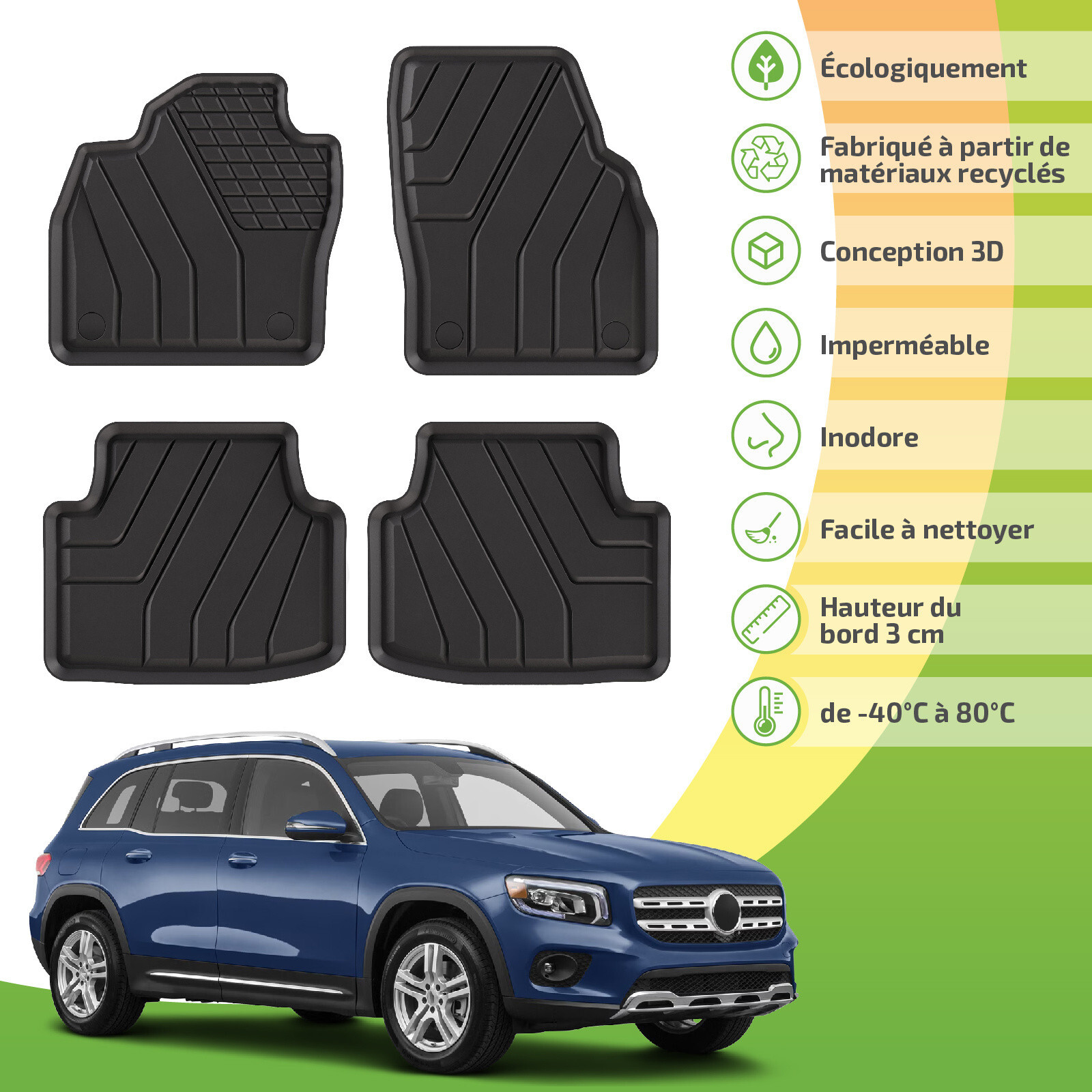 Tapis de sol Mercedes GLB X247 en moquette recyclée écoresponsable dès 2019