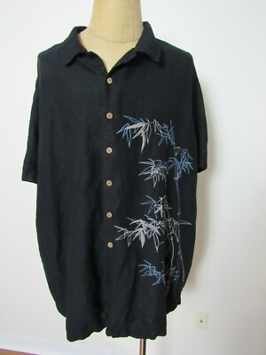 SUMMA, MEN'S BLACK LINEN BL SHORT SLEEVED EMBROIDERED BAMBOO SHIRT, SIZE 3X