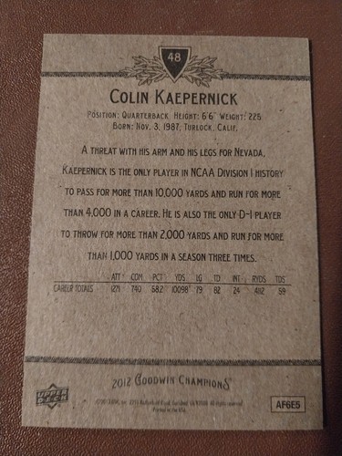 2012 Colin Kaepernick cubierta superior Goodwin Champions NFL tarjeta #48 SF 49ERS NEVADA - Imagen 2 de 2