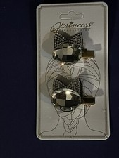 Large Clear Rhinestone Cat Hair Clip Pair Gold Tone