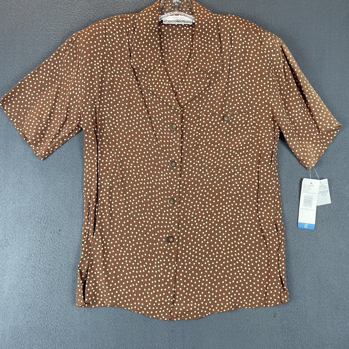 VTG JH Collectibles Shirt Top Blouse Sz NWT Brown Tan Polka Dot