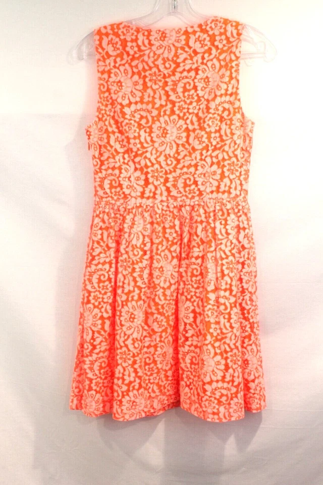 Vestido Madewell Elegante Encaje Superpuesto Mujer Talla 0 Naranja Neón Forrado Cuello Redondo Foto 4 de 4