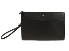 Montblanc Black Sartorial Leather Clutch Zip Pouch Bag Wrist Strap New