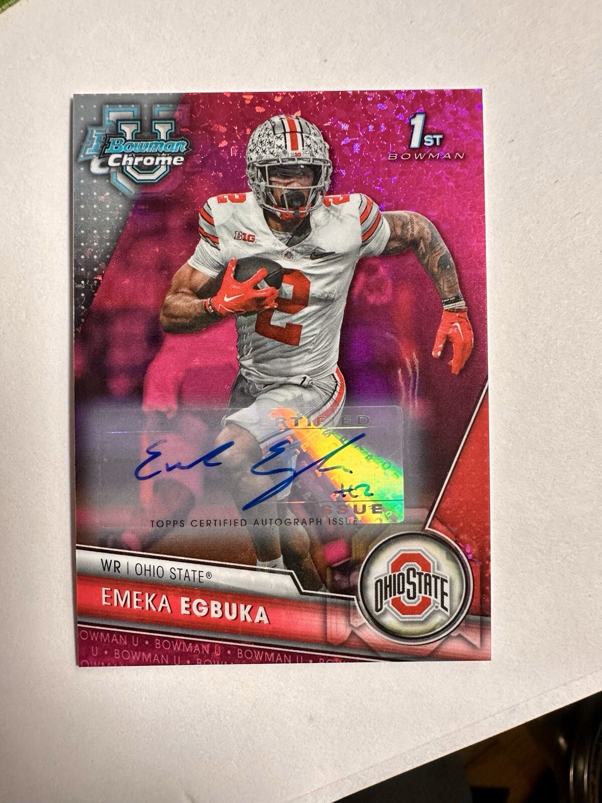 2023 Bowman Chrome University EMEKA EGBUKA Fuchsia Mini-Diamond 1st Auto /150
