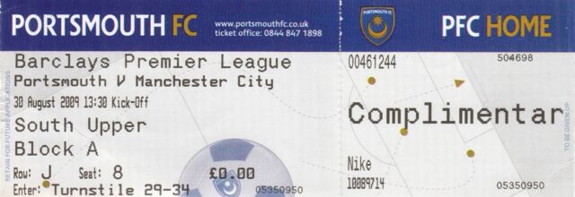 Ticket - Portsmouth v Manchester City 30.08.09