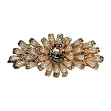 Peacock Hair Clip Barrette Rhinestones  Pearls Hair Jewelry Vintage Gold Tone