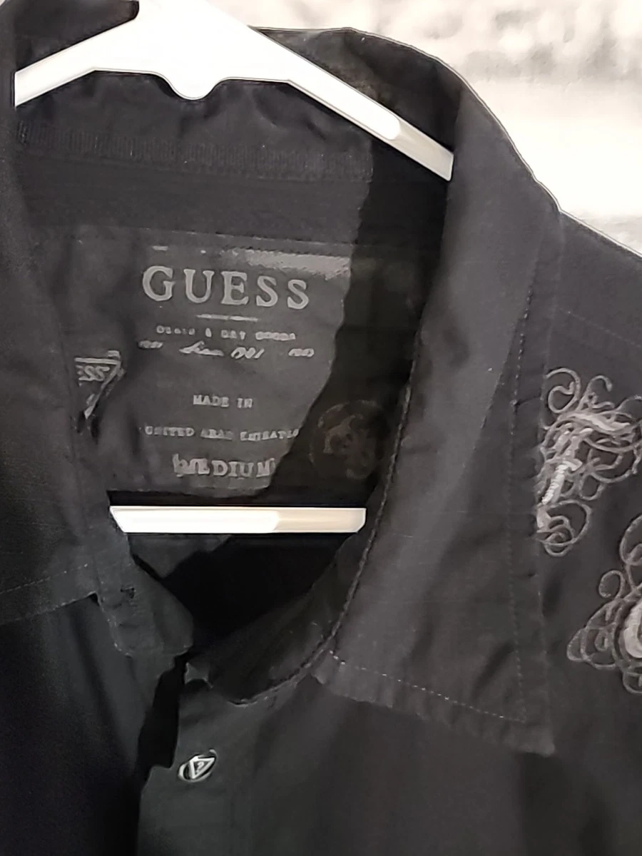 Camisa con botones Guess para hombre Western Pearl manga larga a presión negra - MEDIANA