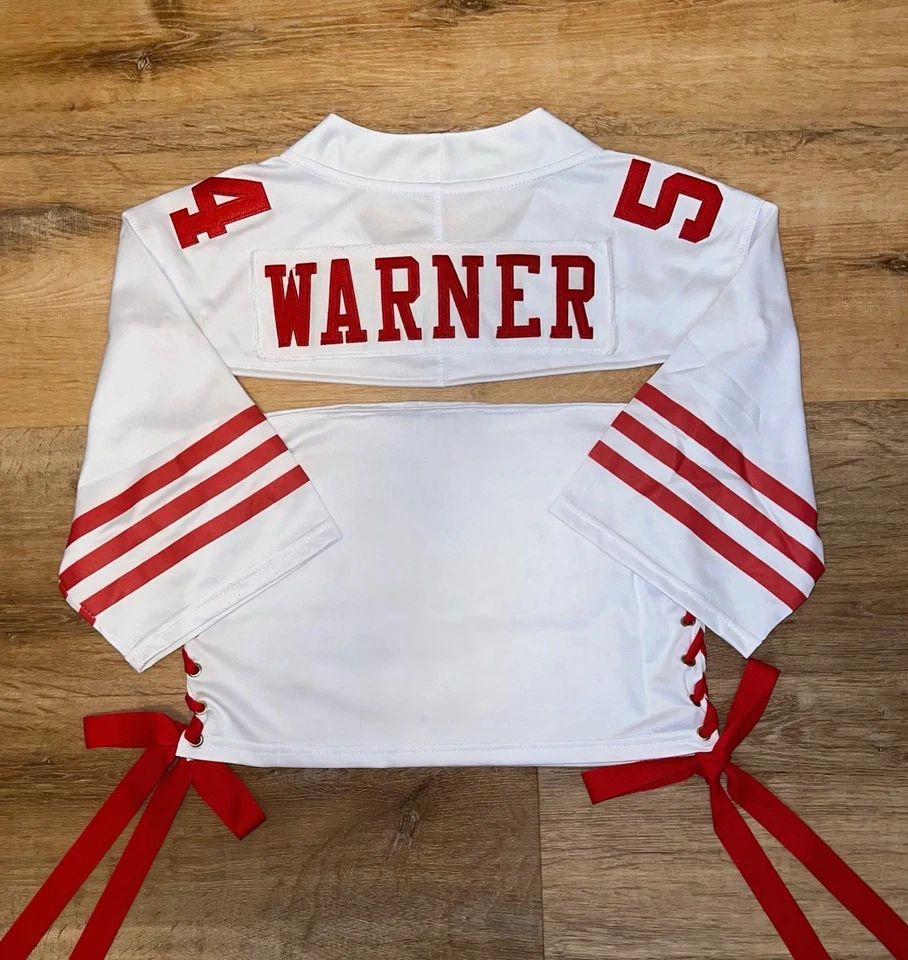 Camiseta corta personalizada con cordones de los 49ers | Top del equipo de la NFL recortado para mujer | Conjunto del día del juego Foto 2 de 3