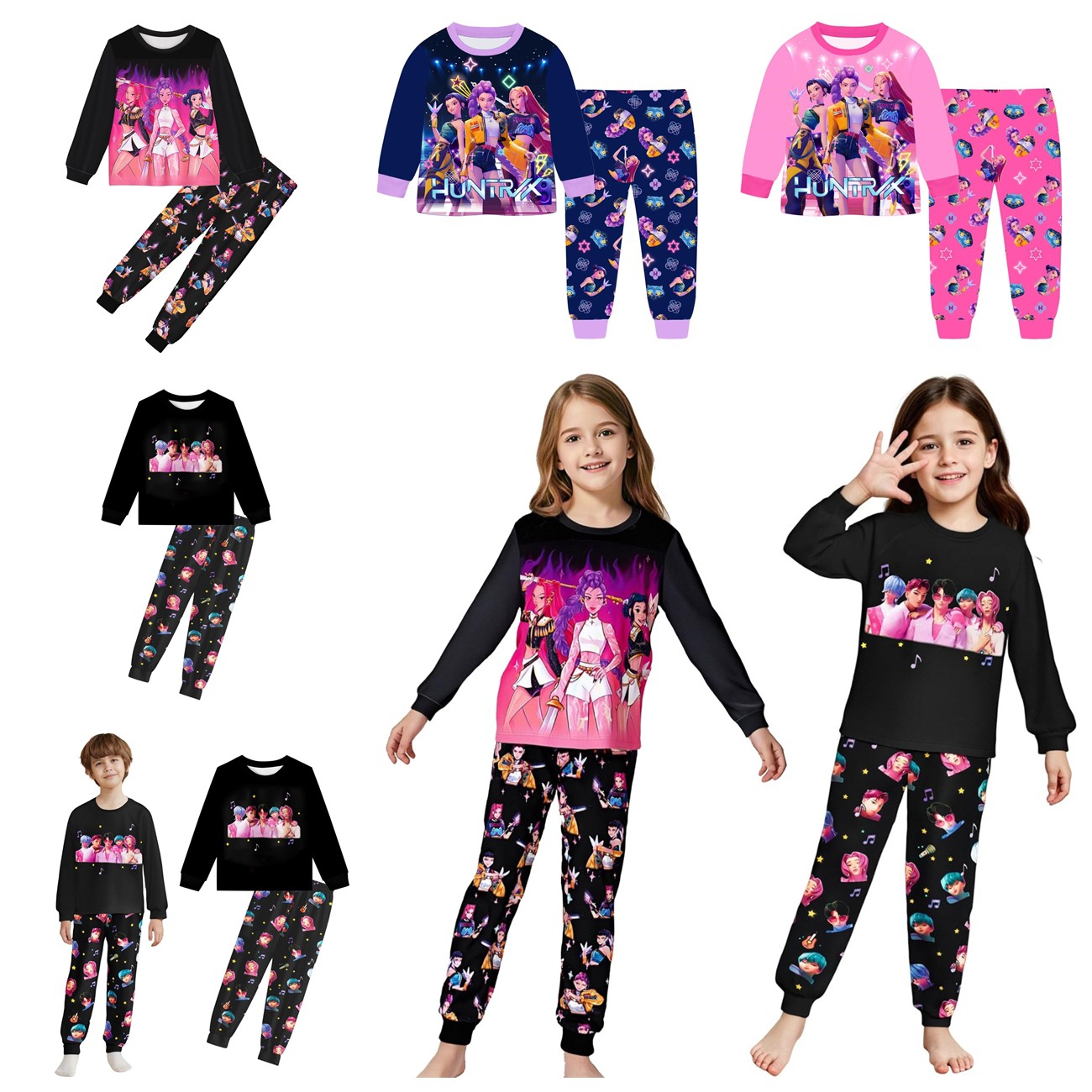 Conjunto de pijamas para niños KPop cazadores de demonios manga larga camisetas pantalones conjuntos