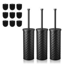 Toilet Bowl Brush and Holder Set 3 Pack with 6 Extra Brush Heads Black