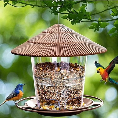 Outdoor Garden Yard Hanging Wild Bird Feeder with Squirrel Proof Panorama Hopper