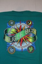 Vtg 90s Bugle Boy Double Sided Neon Graphic Print T-Shirt Blue USA Youth L 1991