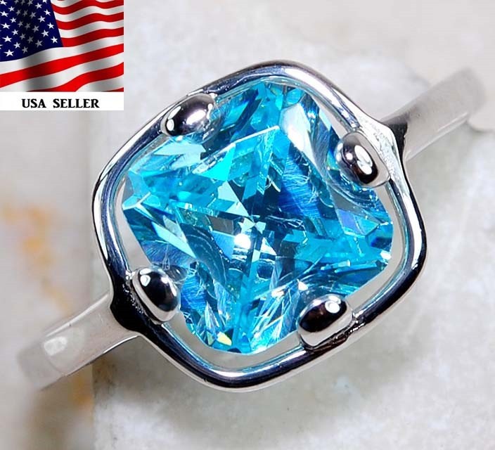 2CT  Aquamarine 925 Solid Sterling Silver Ring Jewelry Sz 7 J1-8