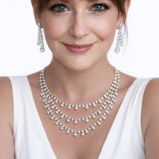 Schmuckset silber Strass Collier Kette Ohrringe Braut Party Hochzeit ts  5