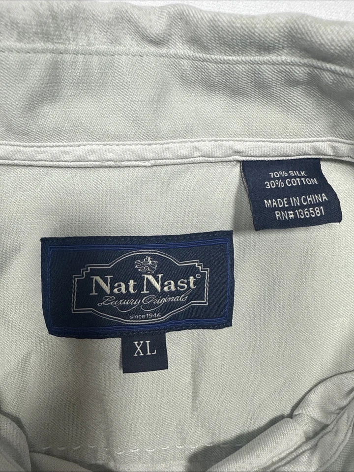 Nat Nast Men's XL Button Up Shirt Floral Silk Blend Hawaiian Short Sleeve Beach - Image 3 of 4