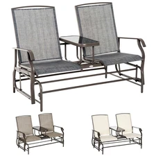 Outsunny 2 Seater Patio Glider Rocking Chair Metal Swing Bench Furniture Table