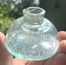 NICE AQUA DOME SHAPED BILLINGS MAUVE INK BOTTLE CRUDE LIP 1870'S ERA DUG L@@K