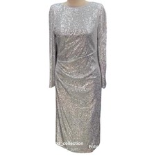 Nanette Lepore Silver Sequin Ruched Cocktail Party Dress Metallic Sheath Size 12