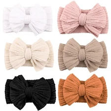 Soft Stretchy Nylon Baby Headbands with Bows for Newborn Toddler Girls-6PK