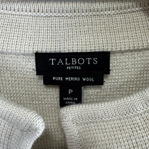 Talbots 100% Merino Wool Button Front Cardigan Women XSP Beige Military Inspired - Picture 8 of 10