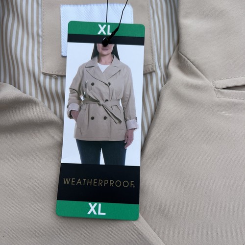 Weatherproof Women's Lightweight Double Breasted Tie Waist Trench Coat, Tan, XL - 第 2/4 張圖片