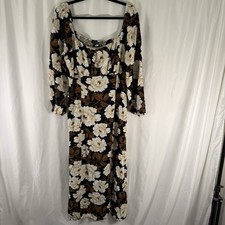 Old Navy Maxi Dress Women's XL Black Brown Floral Long Sleeve Balloon Slit