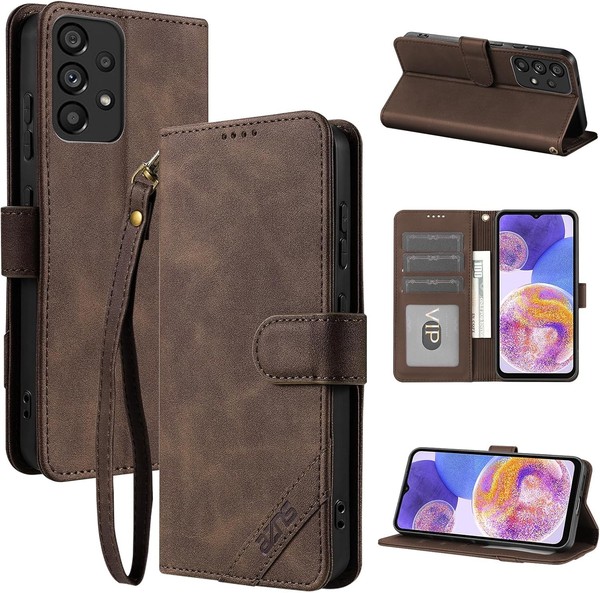 HandyhüLle KlapphüLle Flip Case PU Leder Braun Mit Kartenhalter FüR Galaxy A23-image