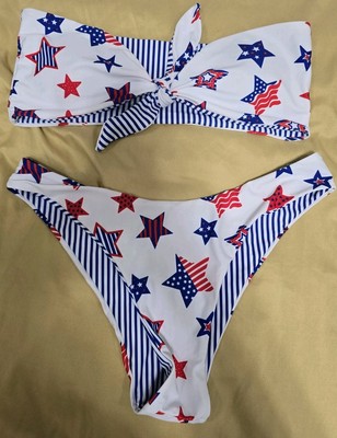 ZAFUL American Flag Reversible Bandeau Bikini Swimsuit - SIZE LG