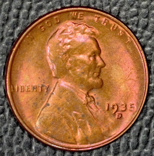 1935-D Lincoln Cent, BU+, Pretty Toning, Raw