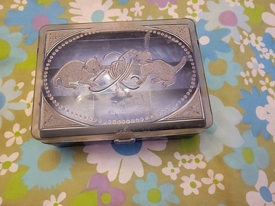 Vintage Kittens Cats Blue Marbled Plastic Jewelry Box 2 Drawer Lift Tray