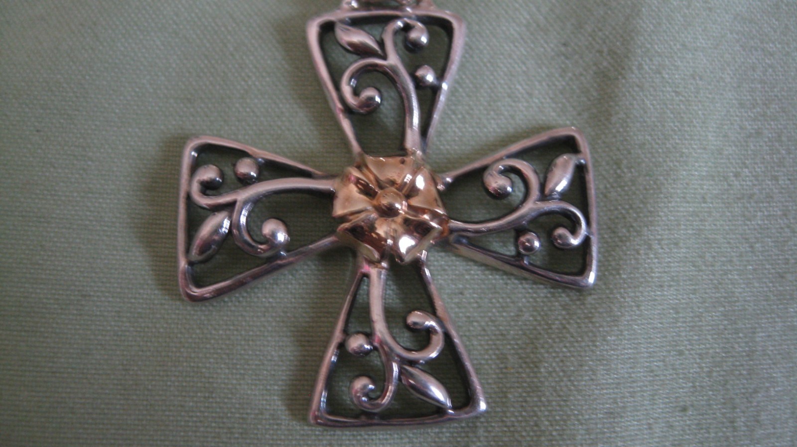 Sterling Silver Solid 14K Gold Cross large Pendan… - image 2