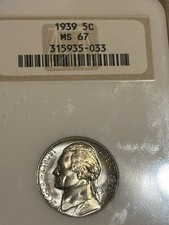 1939 Jefferson Nickel Old NGC Fatty Holder High Grade MS67