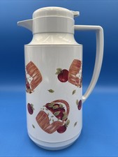 Vtg Vacuum Insulated Carafe Fruit Basket Apples Thermal Pitcher White Cottage