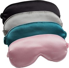 Sleep Mask 4 Pack Silk Eye Cover Soft Black, Silver, Pink and Dark Green