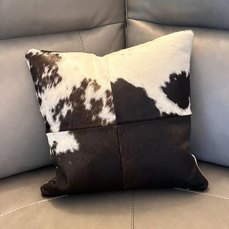 Brazilian Cowhide Leather Expresso 17”Pillow Cover Rustic Farmhouse Hair on Hide - Image 2 of 4