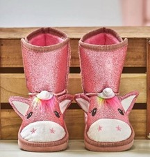 Little Girls Pink Glitter Unicorn Boots Cozy Magical- Size 5