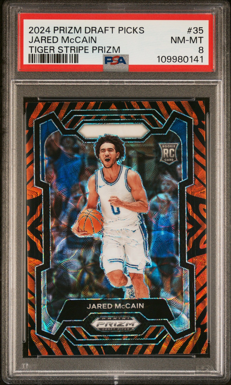 2024 PANINI PRIZM DRAFT PICKS TIGER STRIPE PRIZM #35 JARED MCCAIN PSA 8