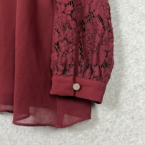 City Chic Lace Top Blouse Womens XS 14 Plus Size Cherry Burgundy Tie Neck - Picture 6 of 12