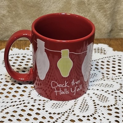Paula Deen  ''DECK THE HALLS Y'ALL'' Red Double Sided Mug Christmas Xmas Cup