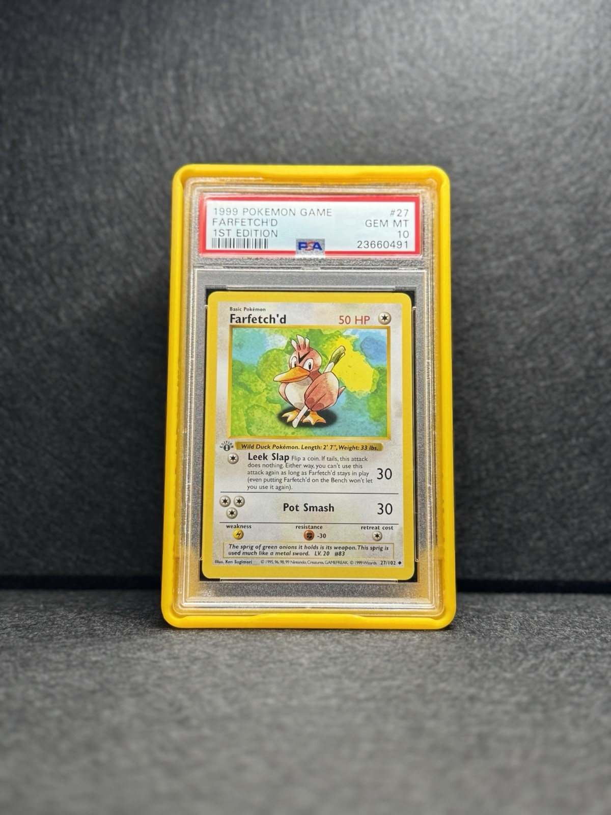1999 POKEMON BASE SET 1ST EDITION #27 FARFETCH'D PSA 10