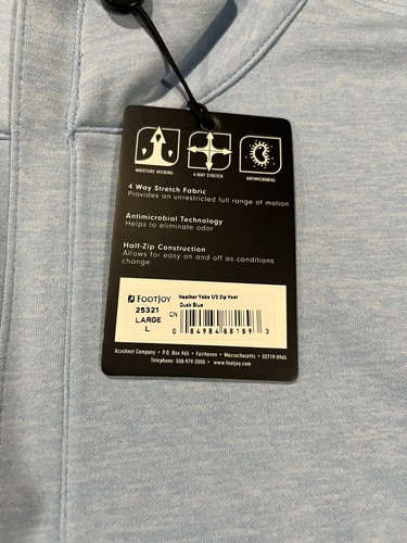 Footjoy Vest Mens Large 1/2 Zip Pullover Blue Yoke Casual Sleeveless Stretch - Picture 3 of 9