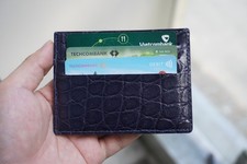 Navy Blue Real Croc Belly Leather Slim Card Holder