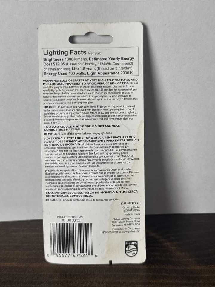 Philips 100W 120V Clear RSC Base T3 Work Light & Security Bulbs NEW SEALED - Image 2 of 2