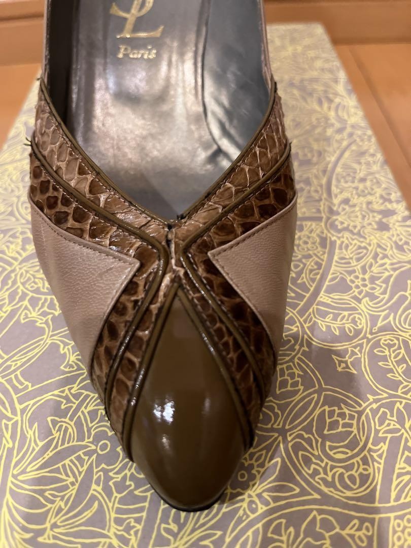 Autentiche decolte Yves Saint Laurent design incrociato tacco alto beige marrone taglia 36