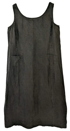 Eileen Fisher Linen Tank Dress Lg Chocolate Brown Midi Jumper Pockets Lagenlook - Picture 9 of 10