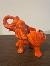 Vintage Orange Ceramic Elephant Planter Mid Century Modern MCM Pottery Figurine