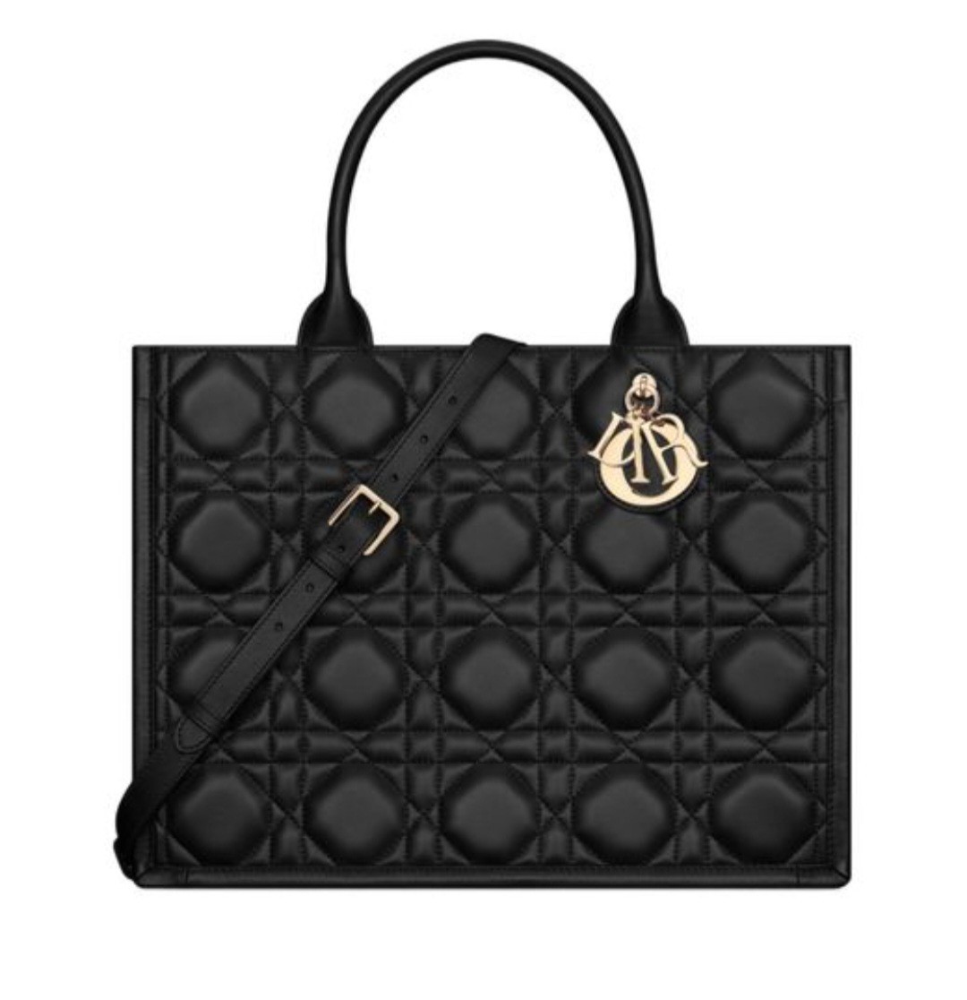 Dior Lady Dior Silver Hardware Shoulder Bag Large Black Leather