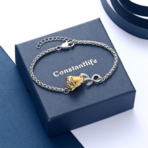 Rose Flower Urn Bracelet for Ashes for Women Stainless Steel Cremation Keepsake - Picture 3 of 7