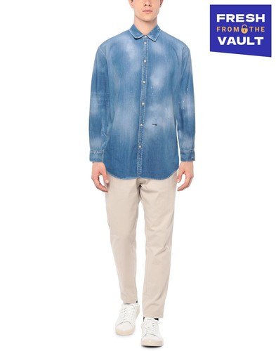 UVP476€ DSQUARED2 Denim Button-Up Jeanshemd IT46 US36 S Faded Made in Italy
