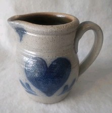 Rowe Pottery Creamer Heart Pitcher - Salt Glaze - Gray  - 1985